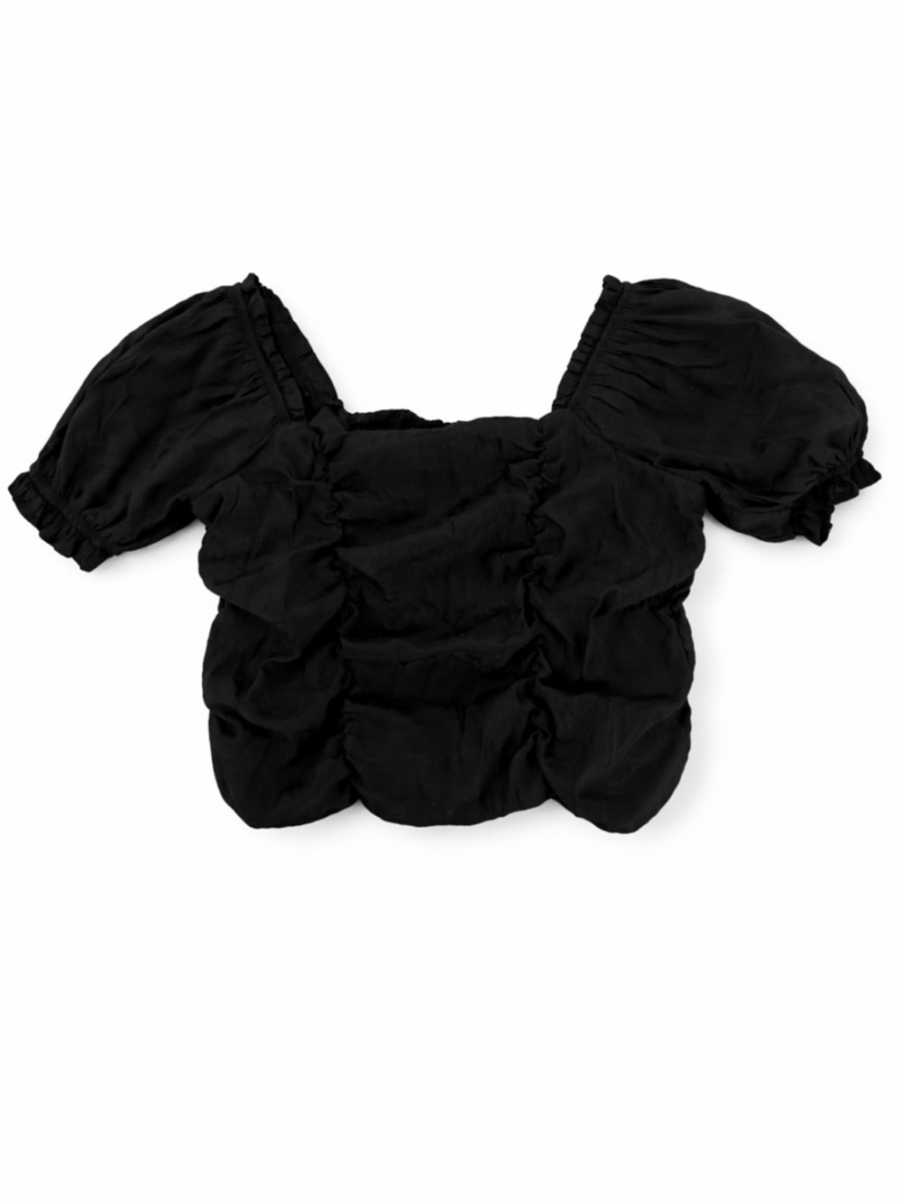 Love Tree Black Ruched Puff Sleeve Crop Top Smocked Cottagecore Blouse Size L